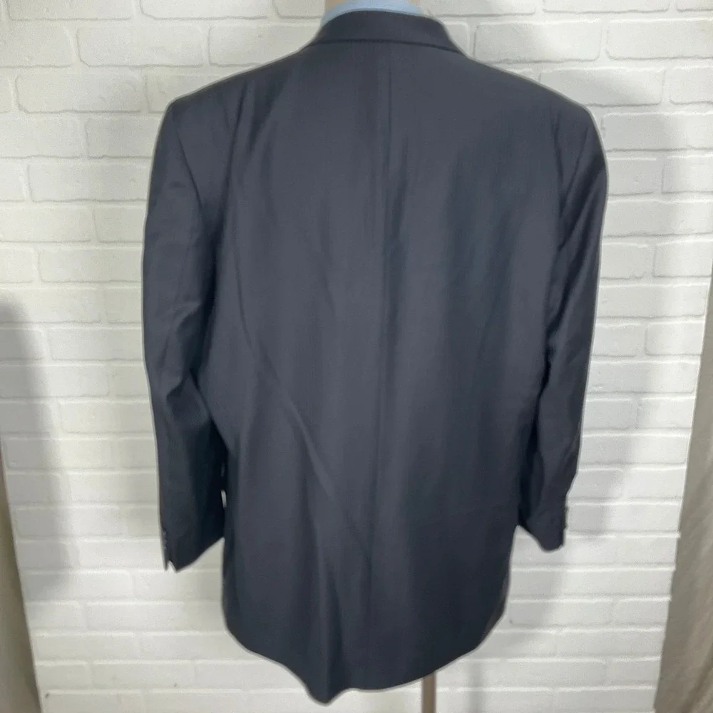 Bachrach Suit Men 46L 38W 33 Navy Blue Pinstripe Wool Career Classic Italian VTG